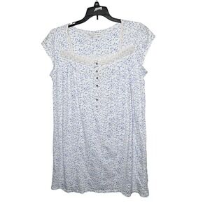 Eileen West Fairytale Ribbon Nightgown Small Blue Floral Crochet Cottage Classic